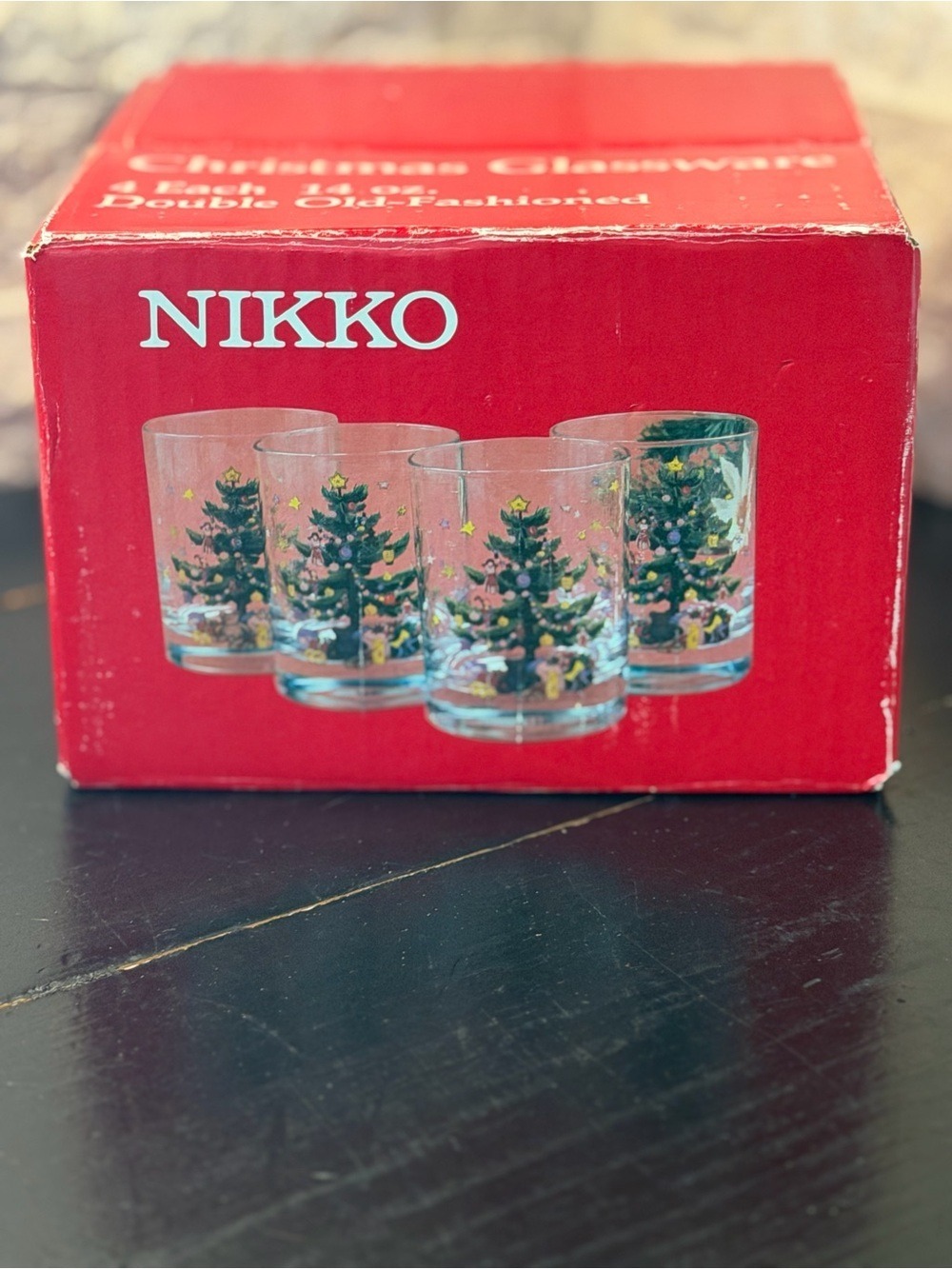 Nikko Christmas Glassware Set of 4 - 14 Oz Double Old-fashioned Christmas Tree